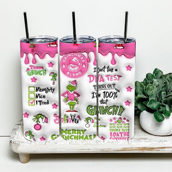 Glow In The Dark 3D Inflated Grinch Christmas 20oz Tumbler - Picture 3 of 4